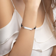 304EVER Engraved Silver Bar String Bracelet