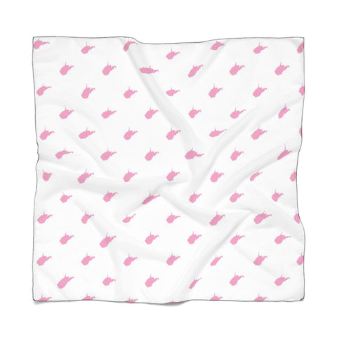 State Outline Poly Scarf-White & Pink